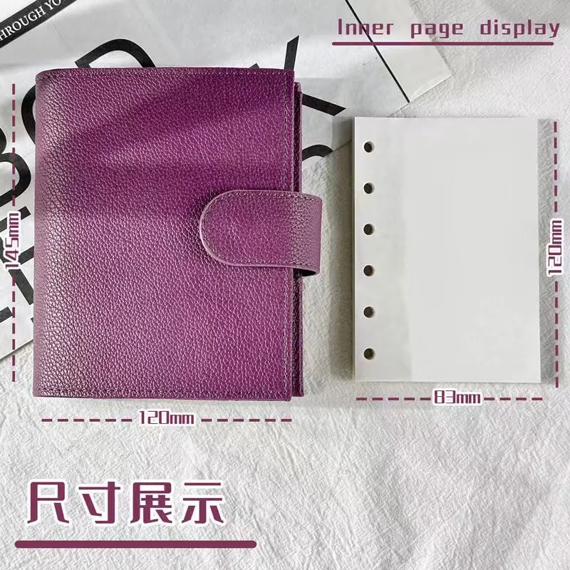 2024 agenda planner A7 Pu Leather Binder 6 Ring Binder PU Clip-on Notebook Faux leather Loose Leaf Notebook Journal Kawaii