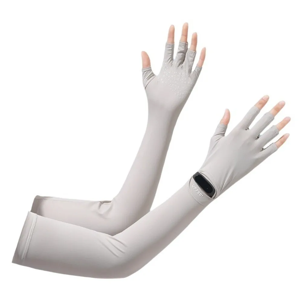 Thin Solid Color Long Sleeve Sun Protection Flip Ice Silk Arm Sleeve Quick-drying Cooling Sunscreen Sleeve Gloves Women
