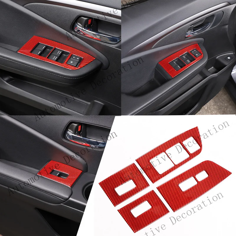 Z+ Red Carbon Fiber Window Lift Switch Frame Sticker For Honda Pilot 2016-2022