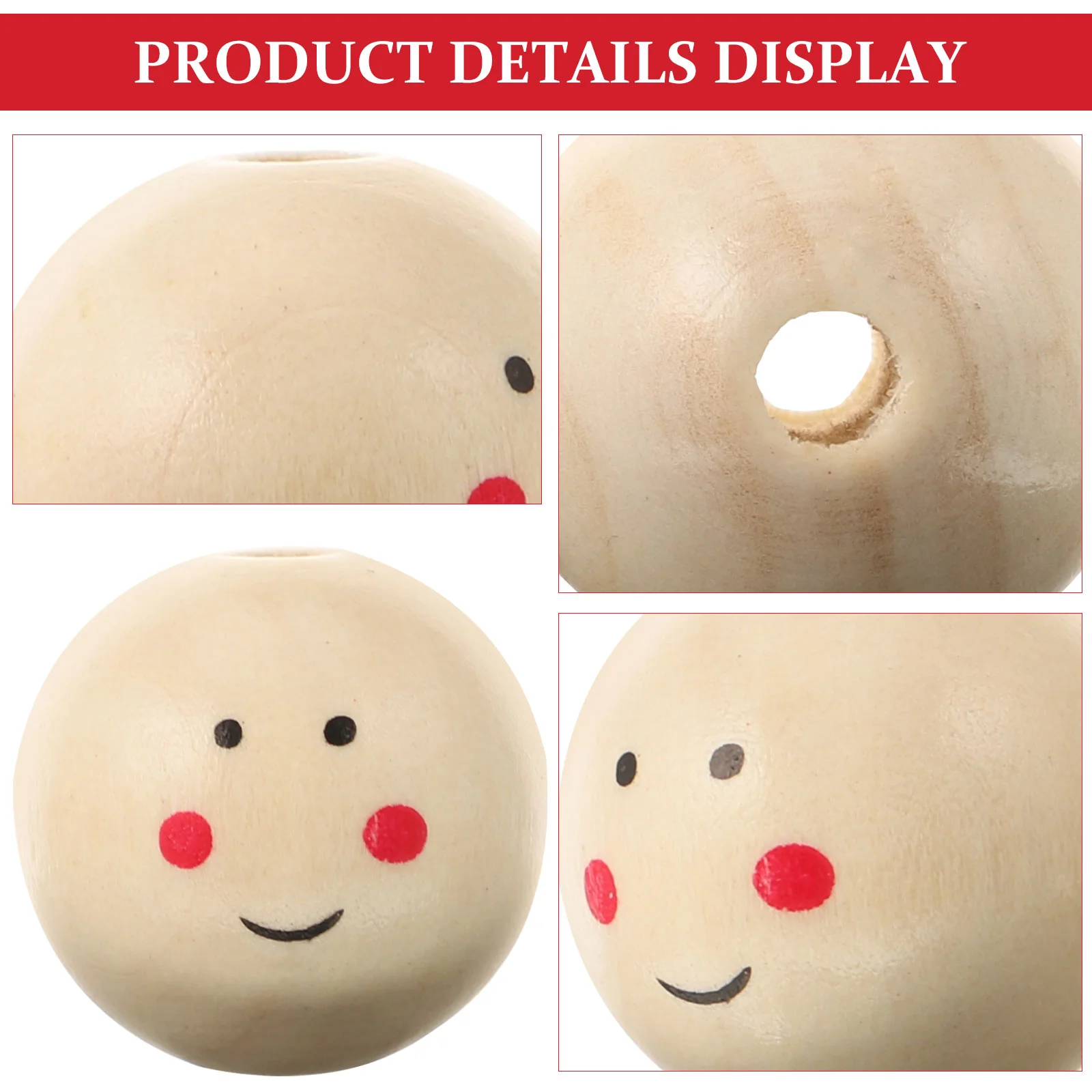 20 Pcs Craft Beads Loose Wood Round Home Decor DIY Jewelry Accessories Bamboo Smile Face