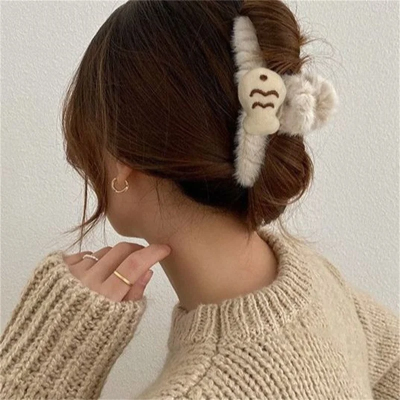 AISHG Cartoon Doll Hair Clips For Women Cute Little Fish Plush Hair Clamp Back Head Tie Hairpin Fashion Girls Hair Accessories