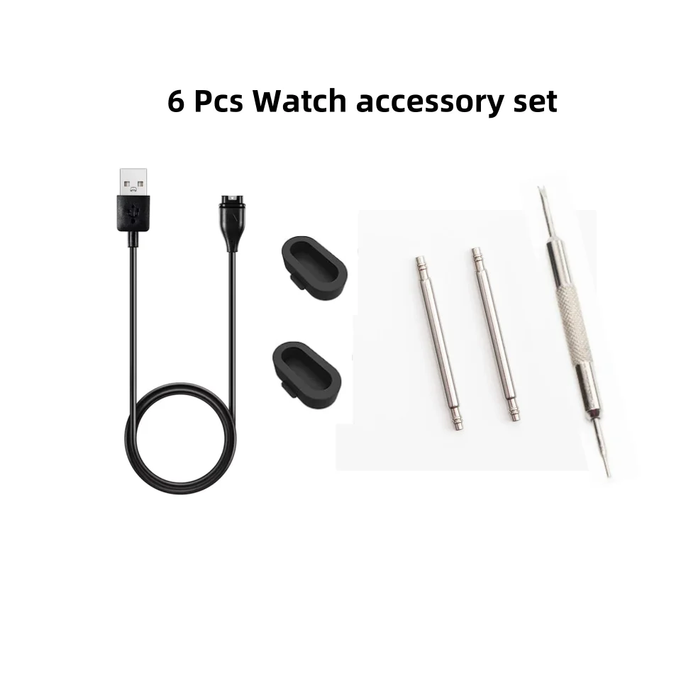 6 Pcs Watch accessory set USB Charging Cable +dust-proof plug+Stainless Steel Watch Band Spring Bar for Garmin Fenix 8 7 6 5