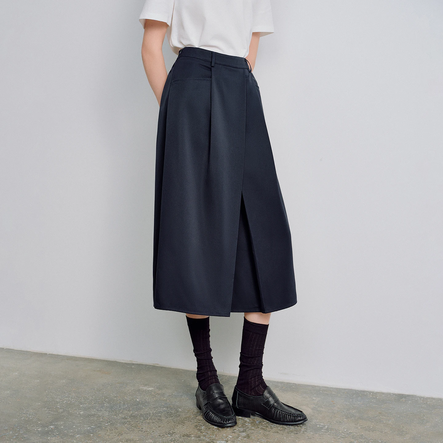 TOYOUTH Women Midi Skirts 2026 Spring New Wrinkle-Resistant Niche Design Elastic Waist Origami Cocoon-Shaped Mid-Length Skirts