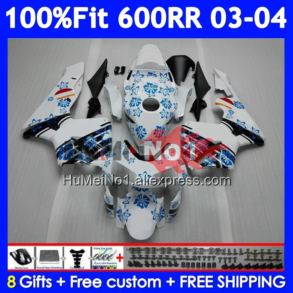 Injection For HONDA CBR600RR CBR 600RR 600F5 600CC 40No.4 CBR600F5 White blue CBR 600 CC CBR600 RR F5 2003 2004 03 04 Fairing