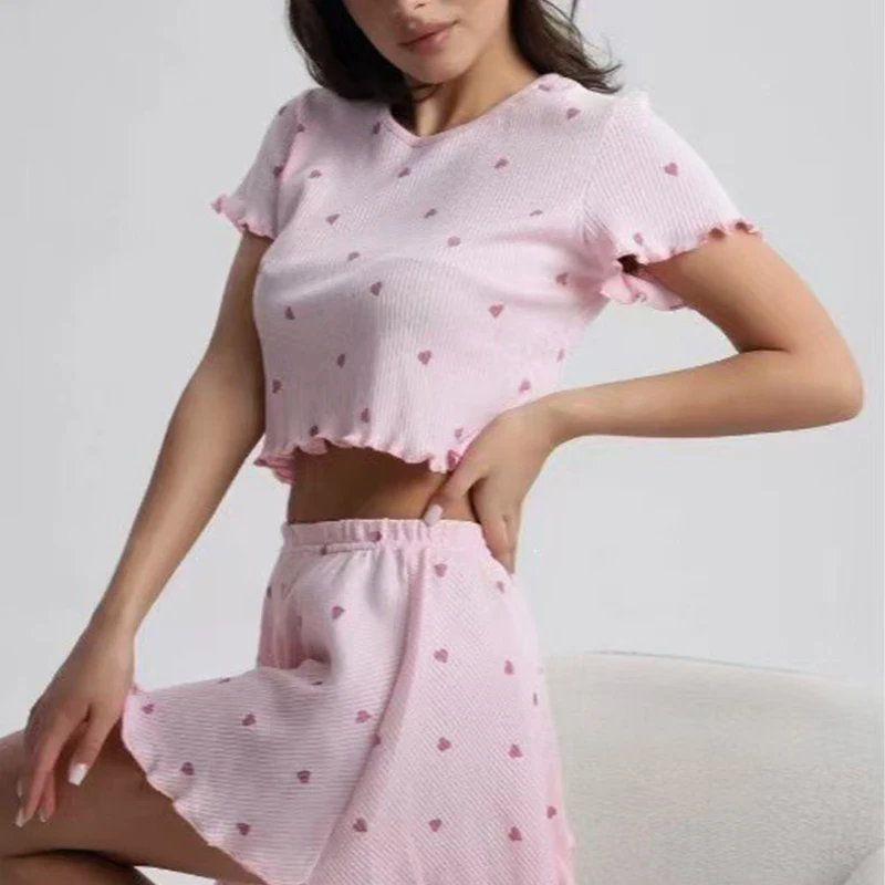 Women's Floral Print Pajamas Set Summer Casual Short Sleeve Top Shorts Sleepwear 2 Piece Set Loose Round Neck Home Loungewear
