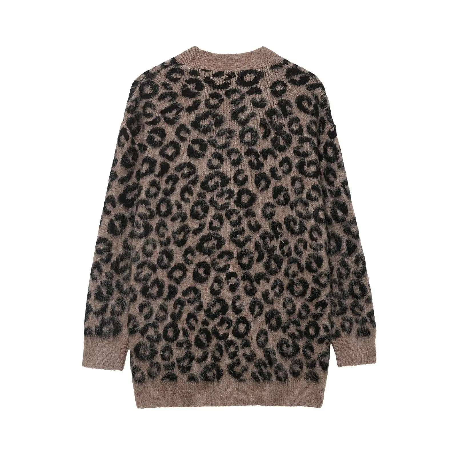 Dave&Di Woman Clothing Spring Autumn Knitwear Cardigans British Fashion Leopard Jacquard Single Breasted Jacket Women Tops 2