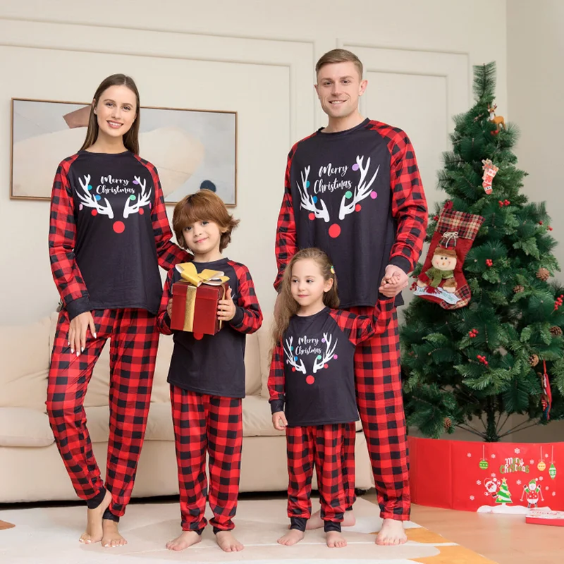 2023 Xmas Family Nightwear PJs Plaid Deer Christmas Pyjamas Set Adult Women Men Baby Boy Girl Sleepwear Keep Warm Homewear