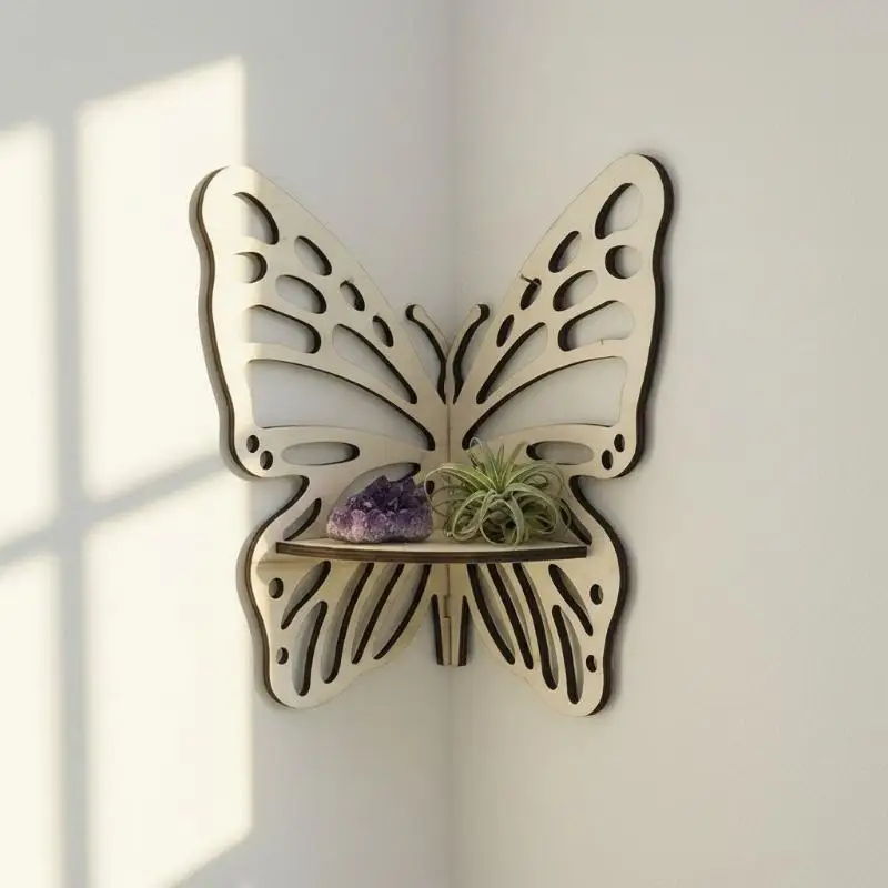 【M】1Pcs Wooden Display Shelf Butterfly Decor Storage Rack Wall Decor Butterfly Hanging Wall Organizer