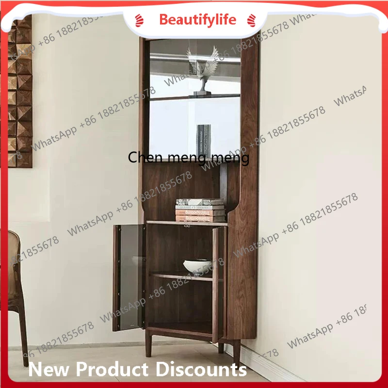 

Nordic solid wood corner cabinet Italian simple South American walnut glass wine cabinet corner storage H