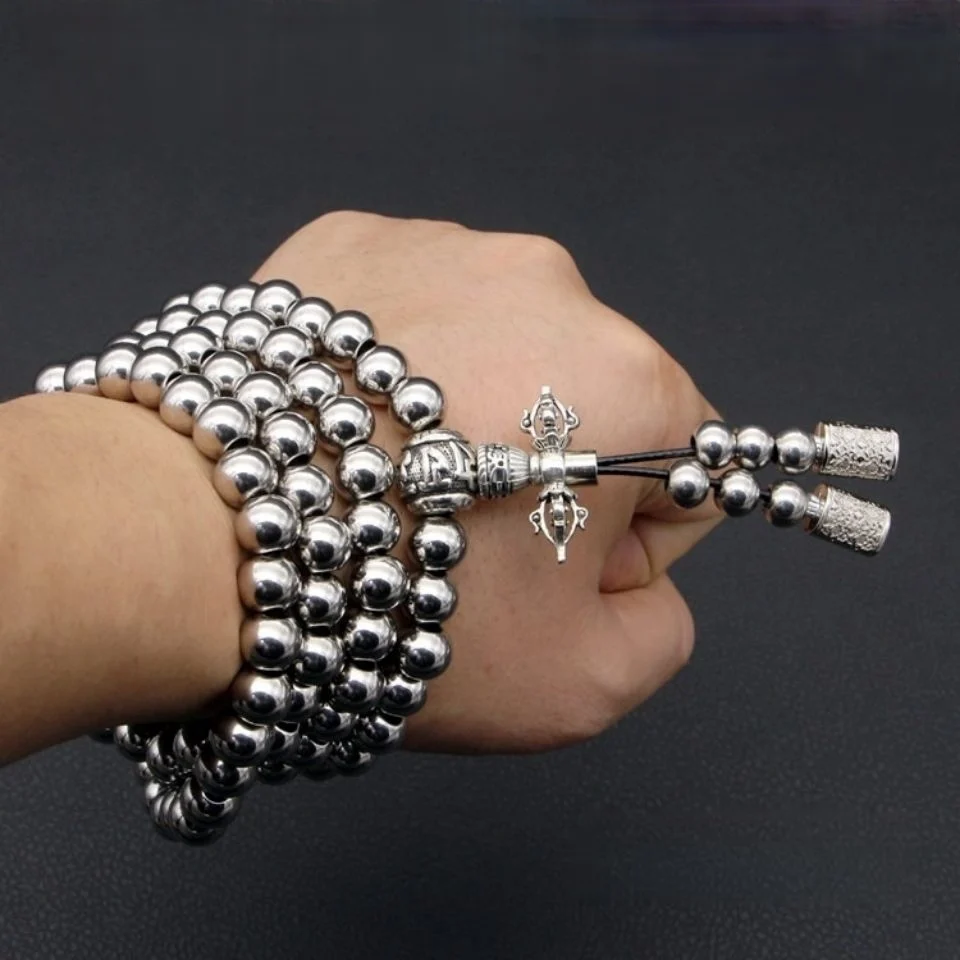 Bracciale in acciaio al titanio collana catena perline di preghiera autodifesa vita fede Buddha croce ciondolo gadget da uomo per regali di gioielli