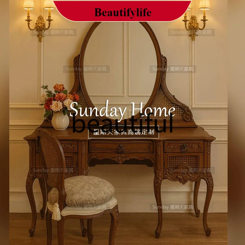 

G153 American neoclassical carved dresser French retro old makeup table antique bedroom