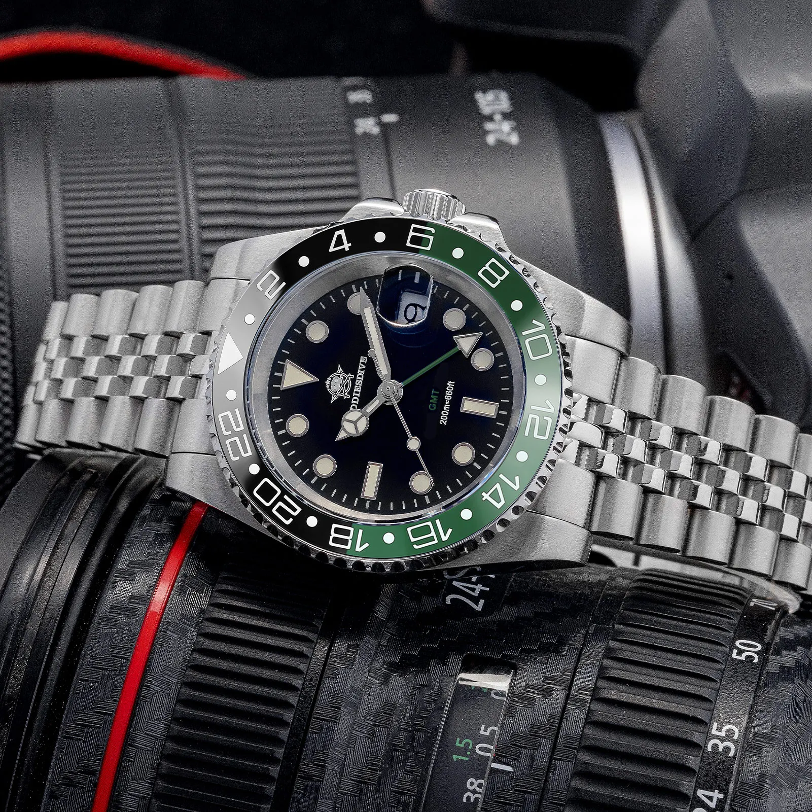 ADDIESDIVE NEW GMT Quartz Watch For Men Luxury Swiss Ronda 515-24H Movement 316L Stainless Steel 200m Waterproof Wristwatch