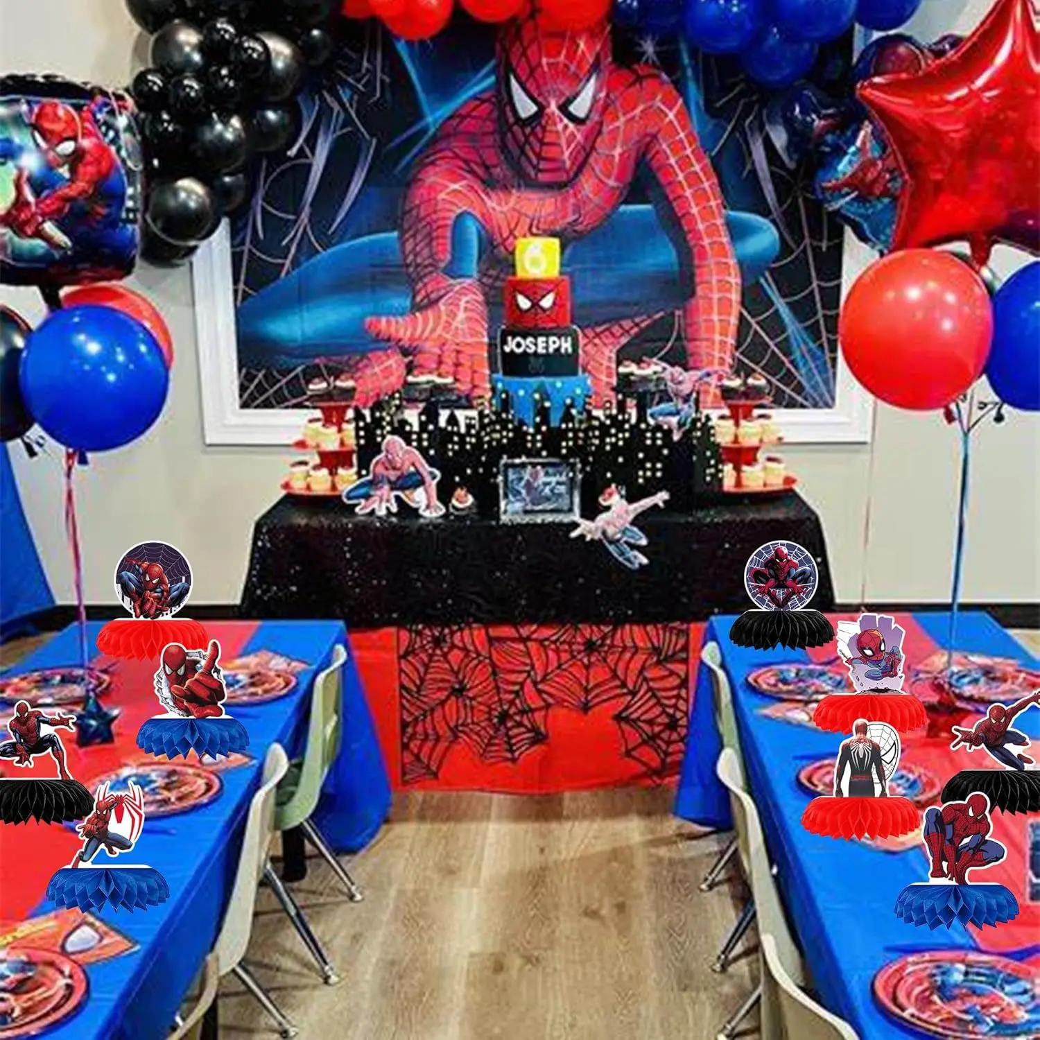 Spider-Man party supplies superhero honeycomb birthday cake topper Avengers table decorations view 5