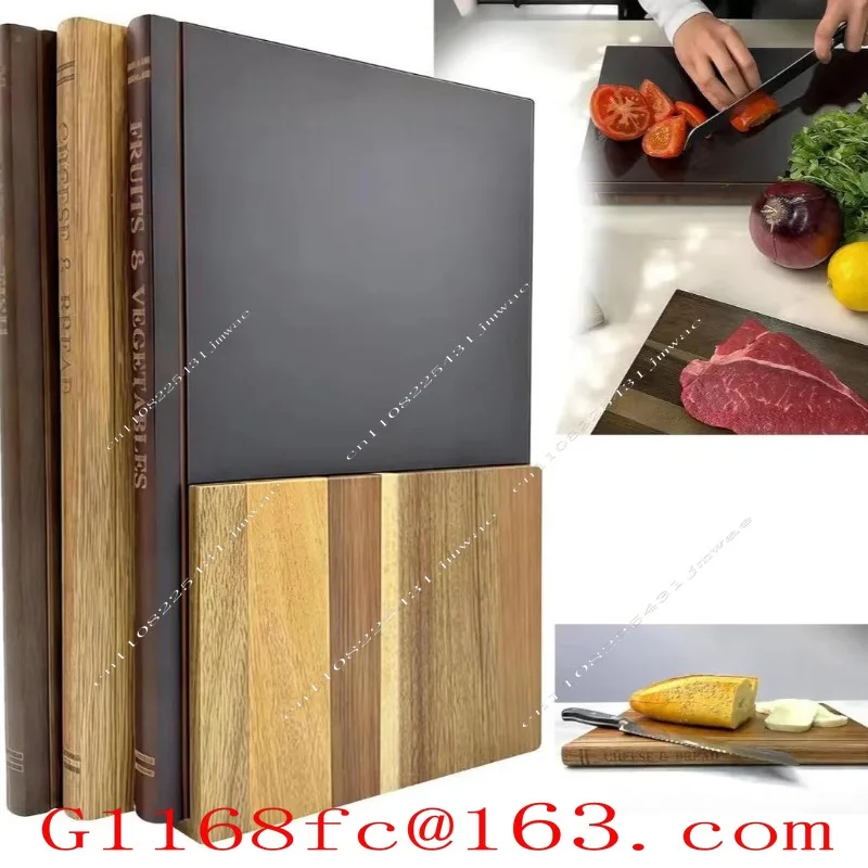 New Wooden 3-Piece Book-Shaped Cutting Board Set Solid Wood Kitchen Chopping Board with Sink