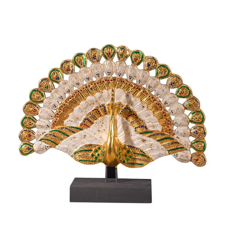 Solid wood peacock open screen ornament Home jewelry Living room decoration South East Asia style entrance decoration crafts