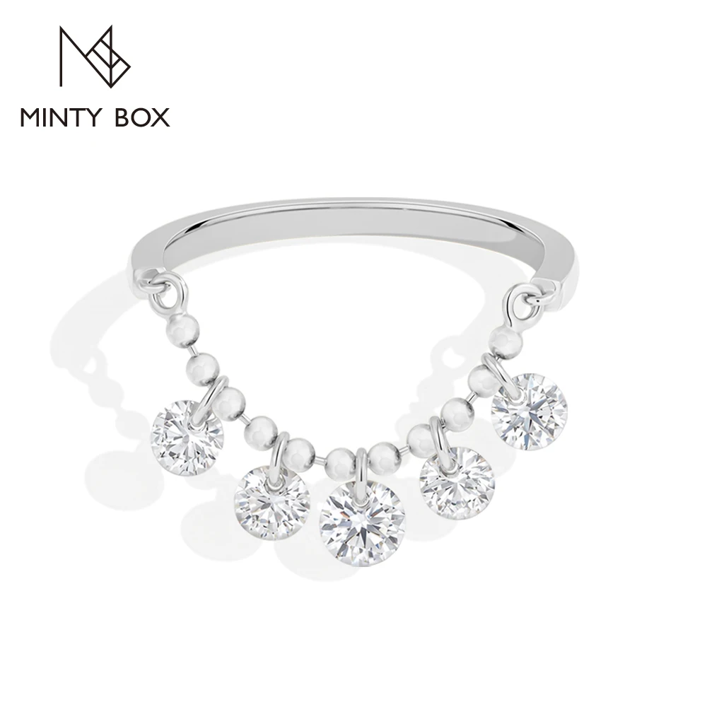 MINTYBOX S925 Silver Round Drilled Moissanite Rings Copper Bead Chain Dangle Ring for Women Men Dainty Daily Wear Office Jewelry