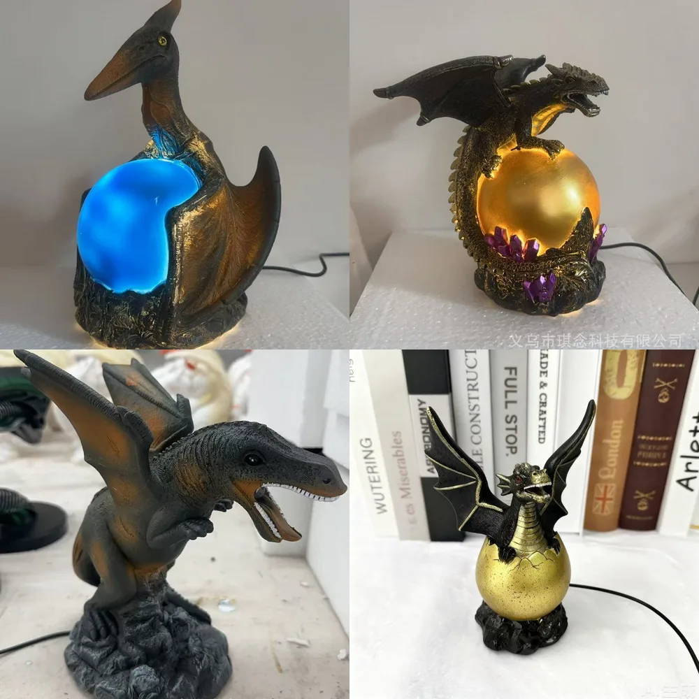 Pterosaur Night Light LED Illuminated, Resin Dinosaur Lamp Bedside Table, Desk Decoration Ornament Home Room, Decor Gift For Kid