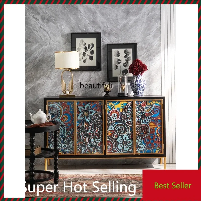 

M71 Creative stacked painted dining side cabinet shelf glass door porch cabinet wrought iron decorative cabinet living room