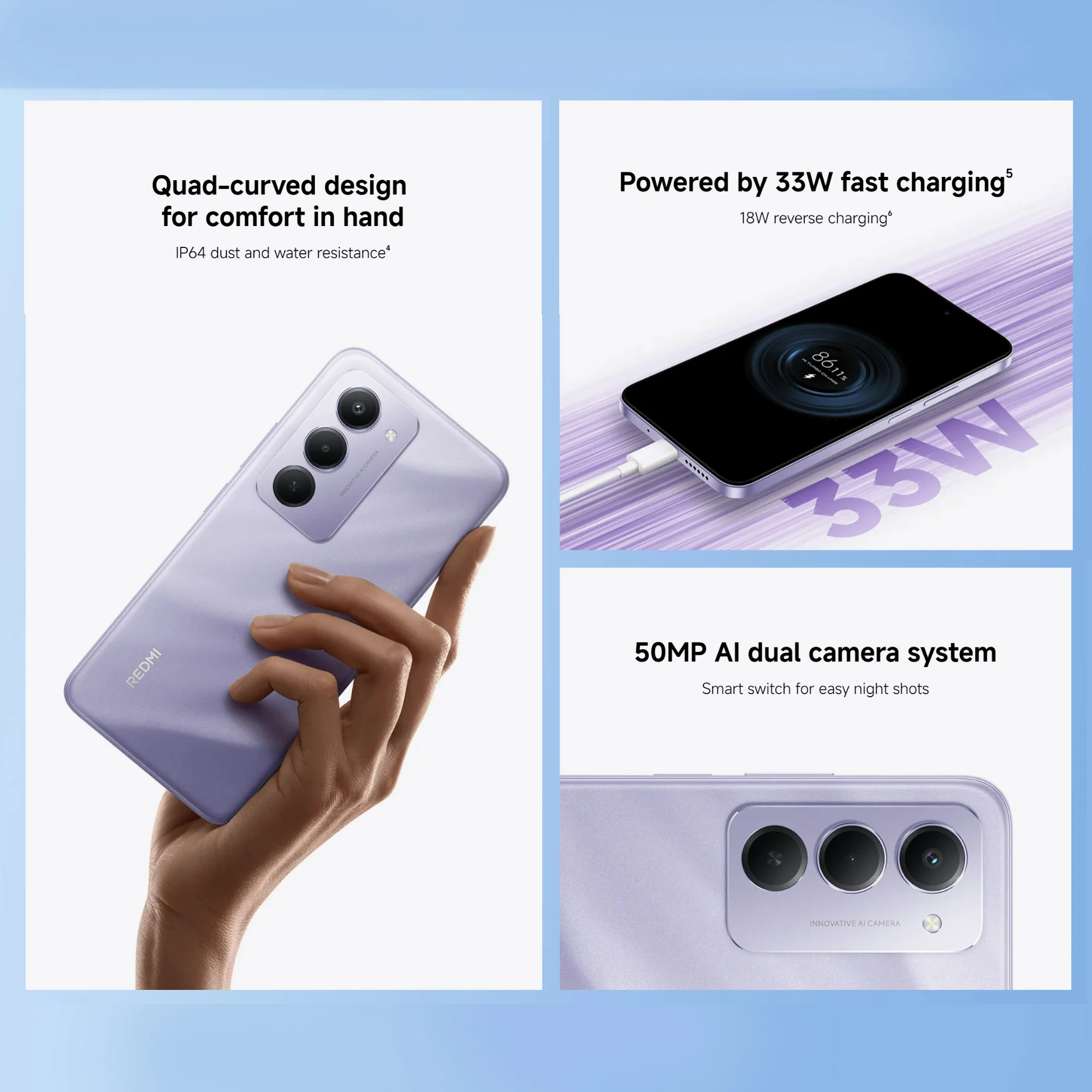 ريدمي 15 6+128 جيجابايت سنابدراجون ®   منصة متنقلة 685 144 هرتز 6.9 بوصة FHD + DotDisplay 50 ميجابكسل كاميرا مستشعر بصمة الجانب 7000 مللي أمبير 33 وات NFC