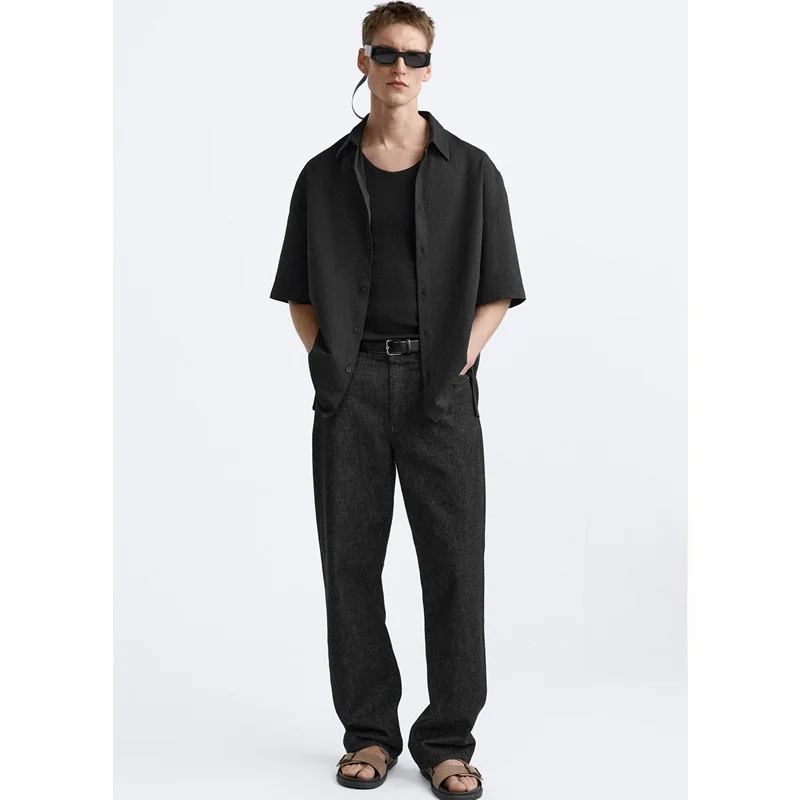 

Summer New Men's Casual Loose Bubble Shirt Short Sleeve Striped Pattern Polyester Fiber 100% Youth Fashion Basic Style