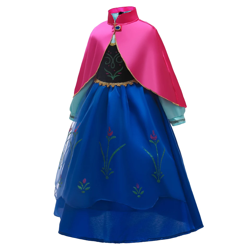 Robe de princesse Anna pour enfants, olympiques de cosplay d'Halloween, tenues de carnaval pour enfants, vêtements à manches longues pour filles, fête d'anniversaire