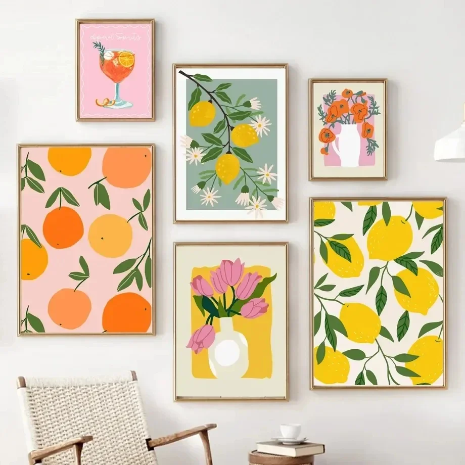 No Framed Printing Picture Abstract Fresh Lemon Strawberry Fruit Canvas Prints Daisy Vase Landscape Wall Art Poster For Living