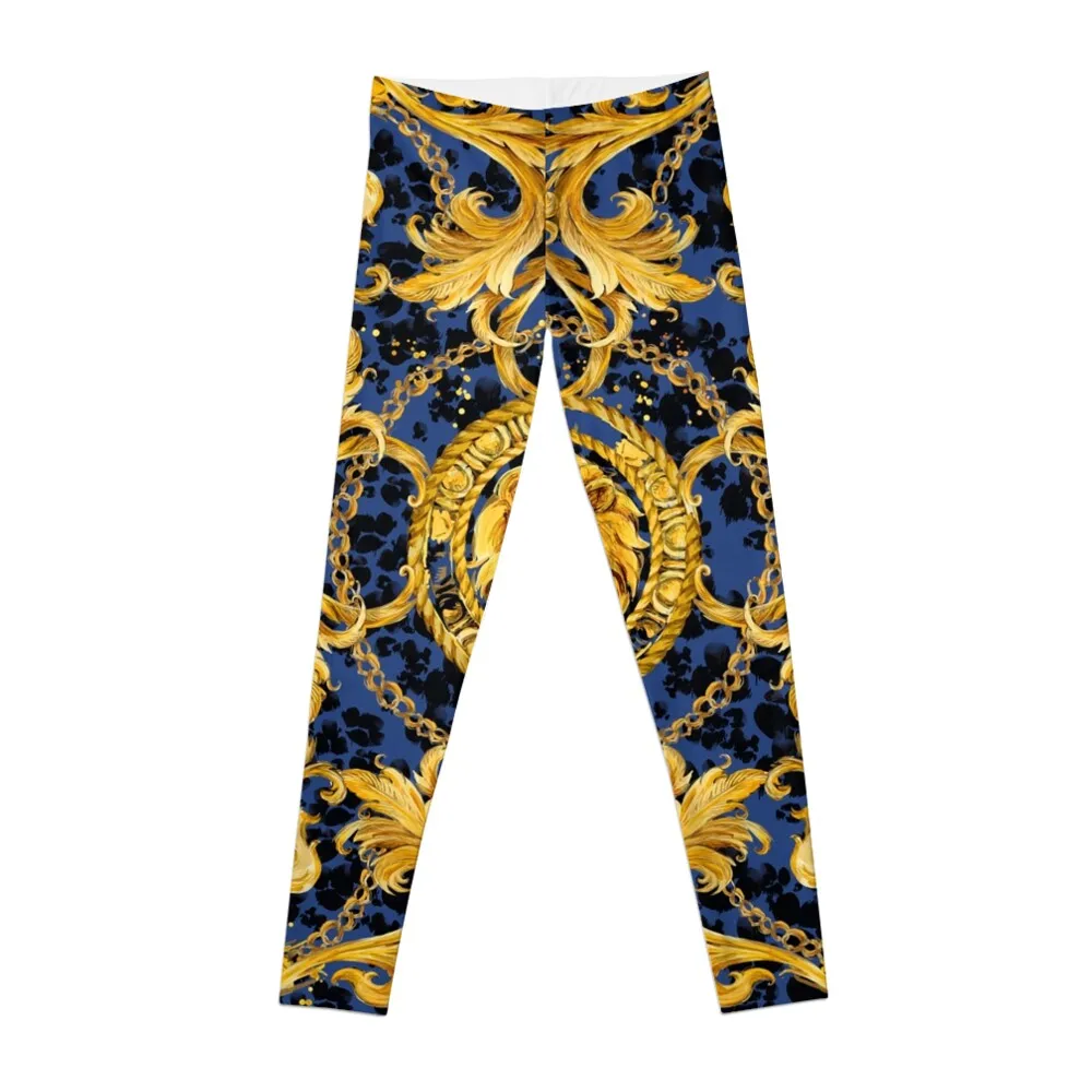 golden lion and damask ornament. Leggings sportswear for gym flared Legging sport Women sportwear Womens Leggings