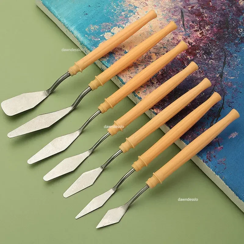 7Pcs Stainless Steel Palette Knife Gouache Palette Kit Oil Painting Supplies Fine Art Knife Painting Tool Set Flexible Blades