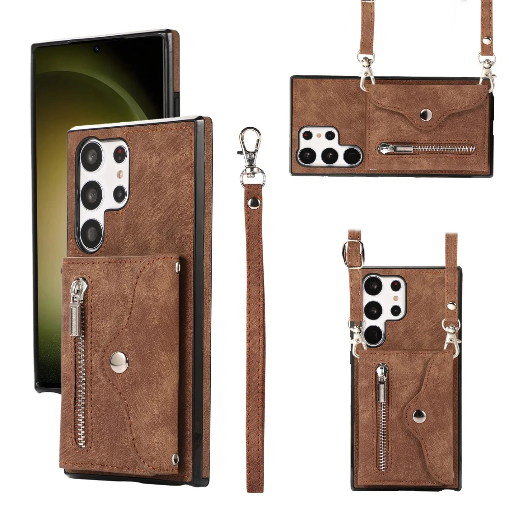 حافظة هاتف كروس جلدية عادية لهاتف سامسونج جالاكسي S25 Ultra Edge S24 FE S23 Plus S22 S21 S20 Note20 محفظة فتحة للبطاقات #1