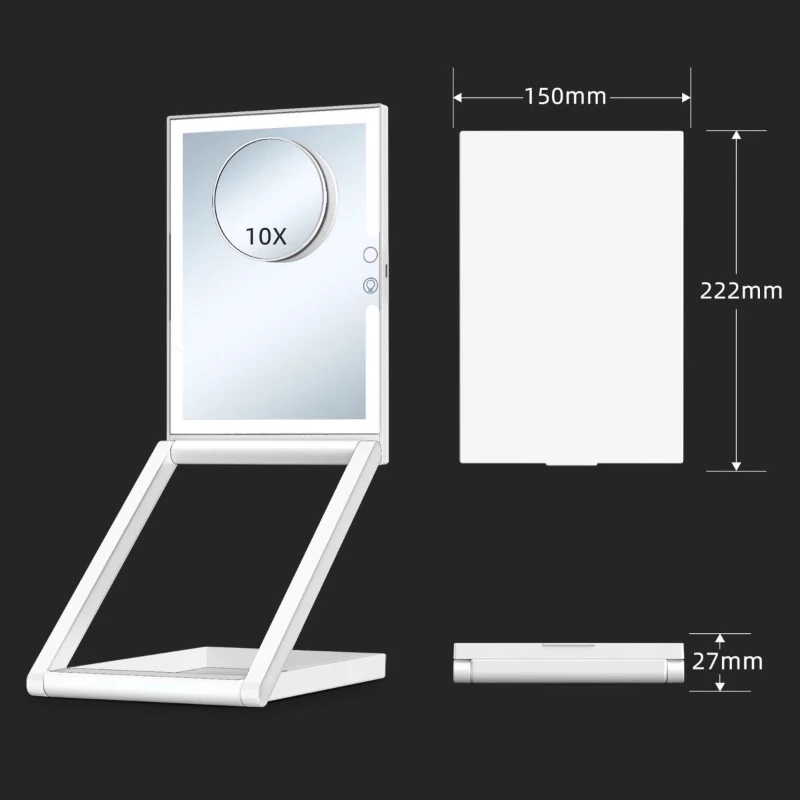 

Smart LED folding storage mirror 10x magnifying glass living room bedroom makeup mirror