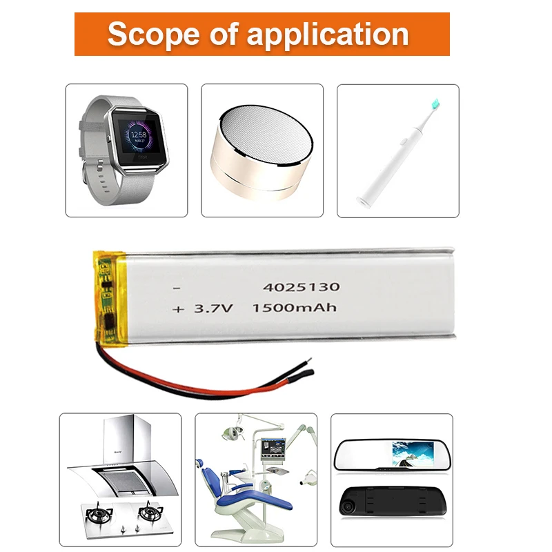 4025130 1500mah 3.7V Rechargeable Lithium Polymer Battery for Video Player Sports Bracelet LED Emergency Light Cell
