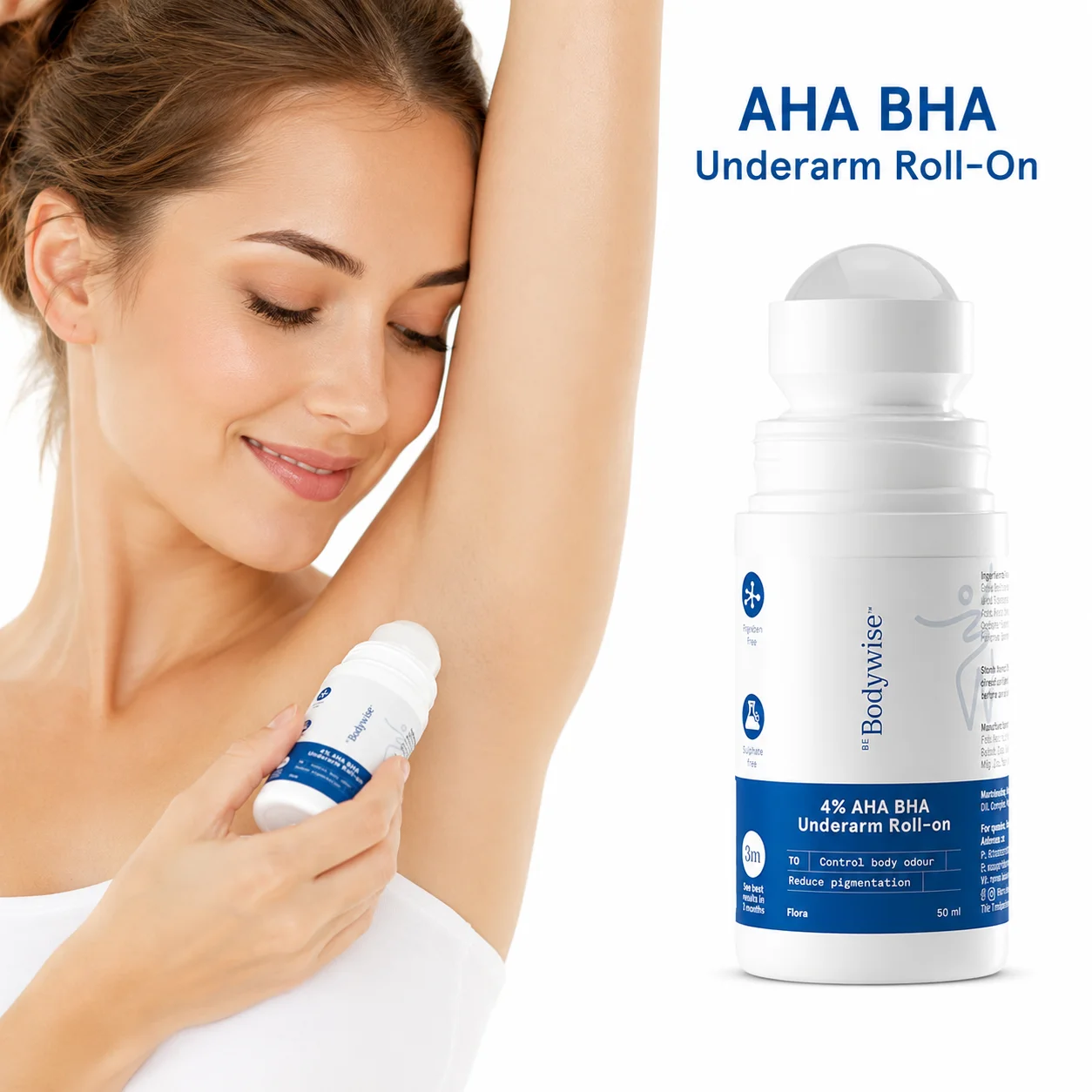 Mandelic Acid Underarm Deodorant Roll On Salicylic Acid Arbutin Brightening Odor Control for Sensitive Dark Underarms