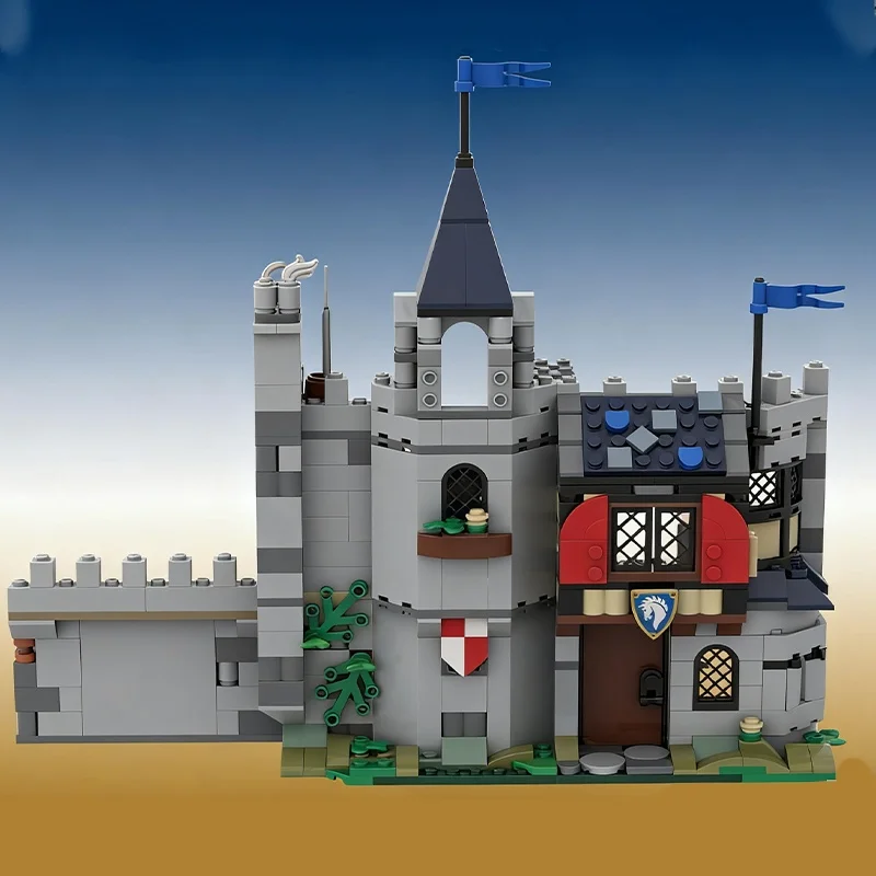 592개 MOC 말 기사 마을 경비실 모델 블록 조립 DIY 크리스마스 선물 어린이 장난감 생일 선물