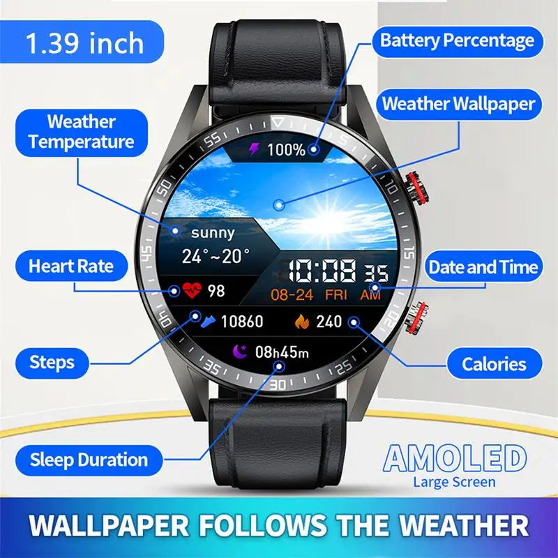 Top! NEW 454*454 AMOLED Screen Smart Watch Bluetooth Call Music Heart Rate Blood Pressure Blood Oxygen Fitness Tracking