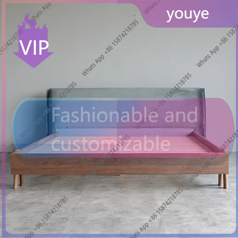 Cama Doble de Madera Maciza n-J Nordic Pure para Dormitorio Principal, Cama de Matrimonio Japonesa Moderna y Sencilla, Cama de Tela con Bolsa de Tela Suave, Minimalista