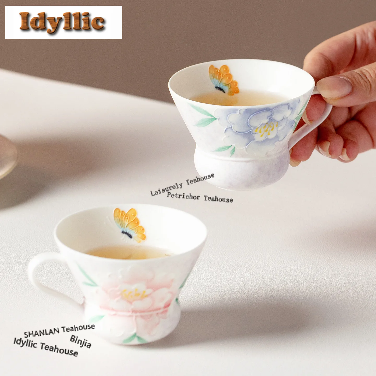 70ml Hand-painted Peony Teacup Handmade Tea Bowl Sample Tea Cup Tea-tasting Personal Cup Jianzhan Master Cups Drinkware Supplies