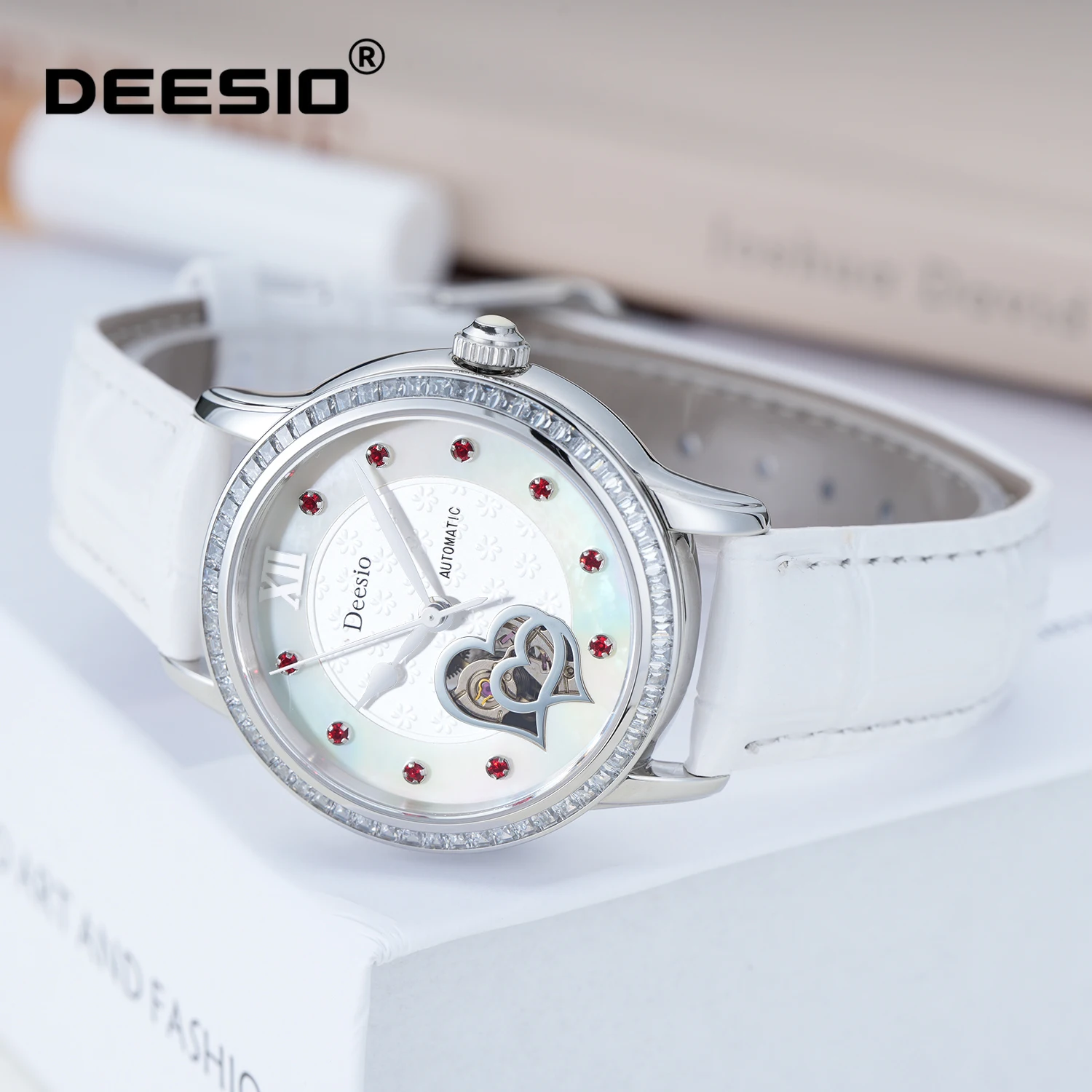 

Женские часы Deesio с кристаллами и стразами, сверкающий автоматический циферблат, нержавеющая сталь, водонепроницаемость 50 м, подарок на День святого Валентина или годовщину