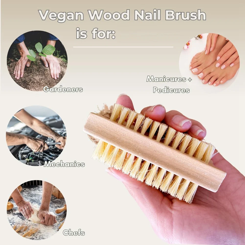 

Щетка для ногтей ABMK с твердой сизалевой щетиной (2 шт.), деревянная двусторонняя щетка-скраб идеально подходит для ногтей и ногтей на ногах