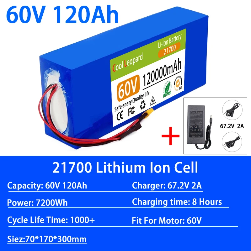 

E-bike 16S4P 21700 60V 120Ah Lithium Ion Battery Pack,For Electric Scooter Bicycle 60V Li-ion Battery With 100A BMS+Charger