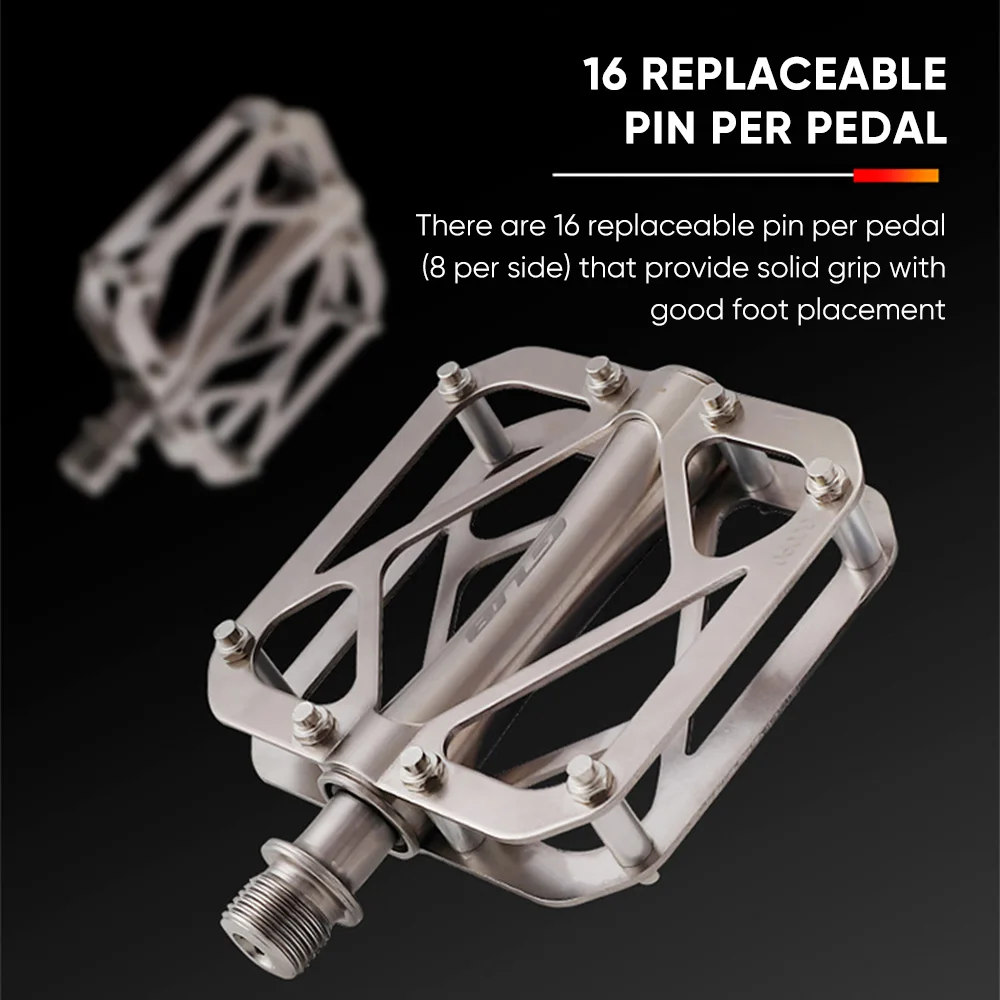 

Sealed Bearing MTB Pedals, Ti Alloy Mountain Bike Pedals with 16 Replaceable Pins - Ultimate Grip for Rough Terrains