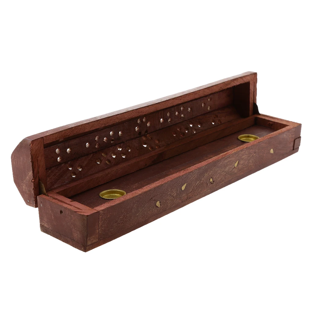 Traditional Wooden Hollow Out Incense Stick & Cone Ash Holder Storage Box