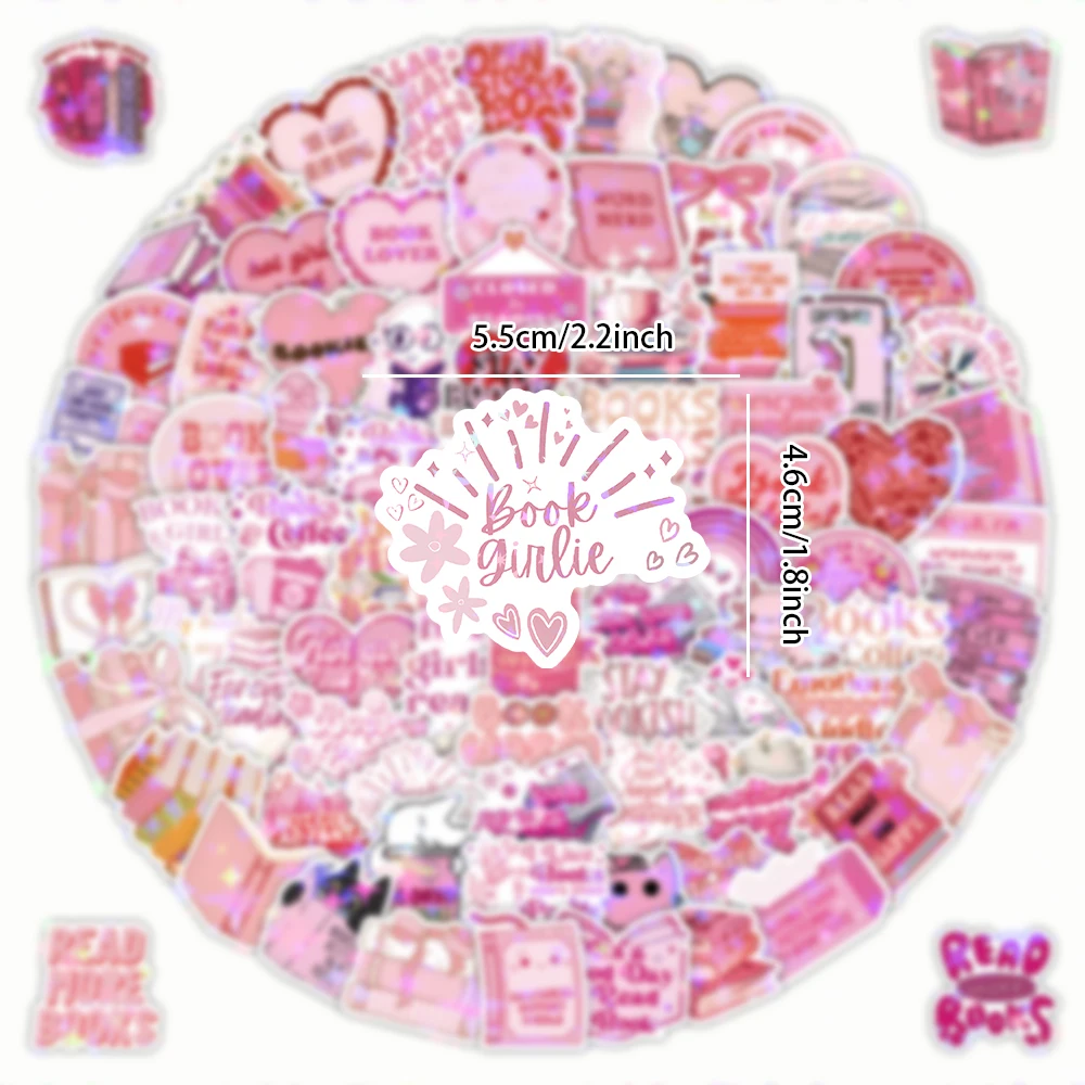 60/120 Stück Rosa Literarische Graffiti-Aufkleber Rosa Lese-Dekoration Notizbuch Gepäck Schreibwaren Sticker – Detail 2