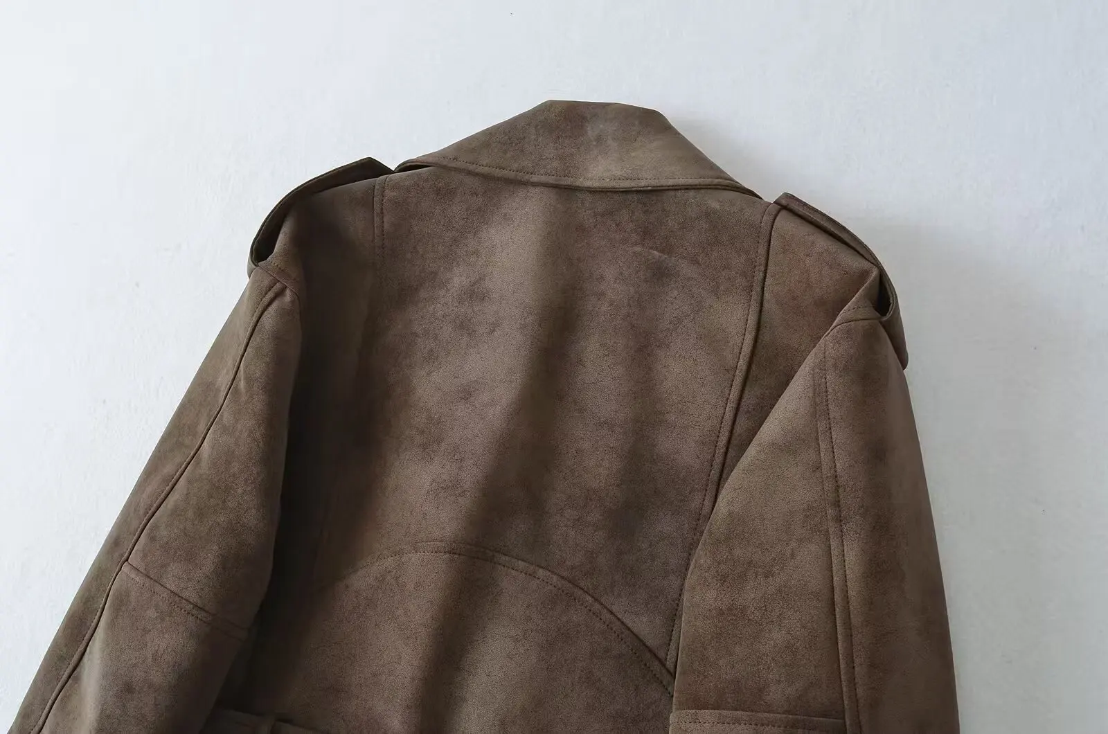 Spring Women's Brown Suede Short Jacket Loose Lapel Zipper Long Sleeve Motorcycle Coat Female Hot New Lady High Street Outwear