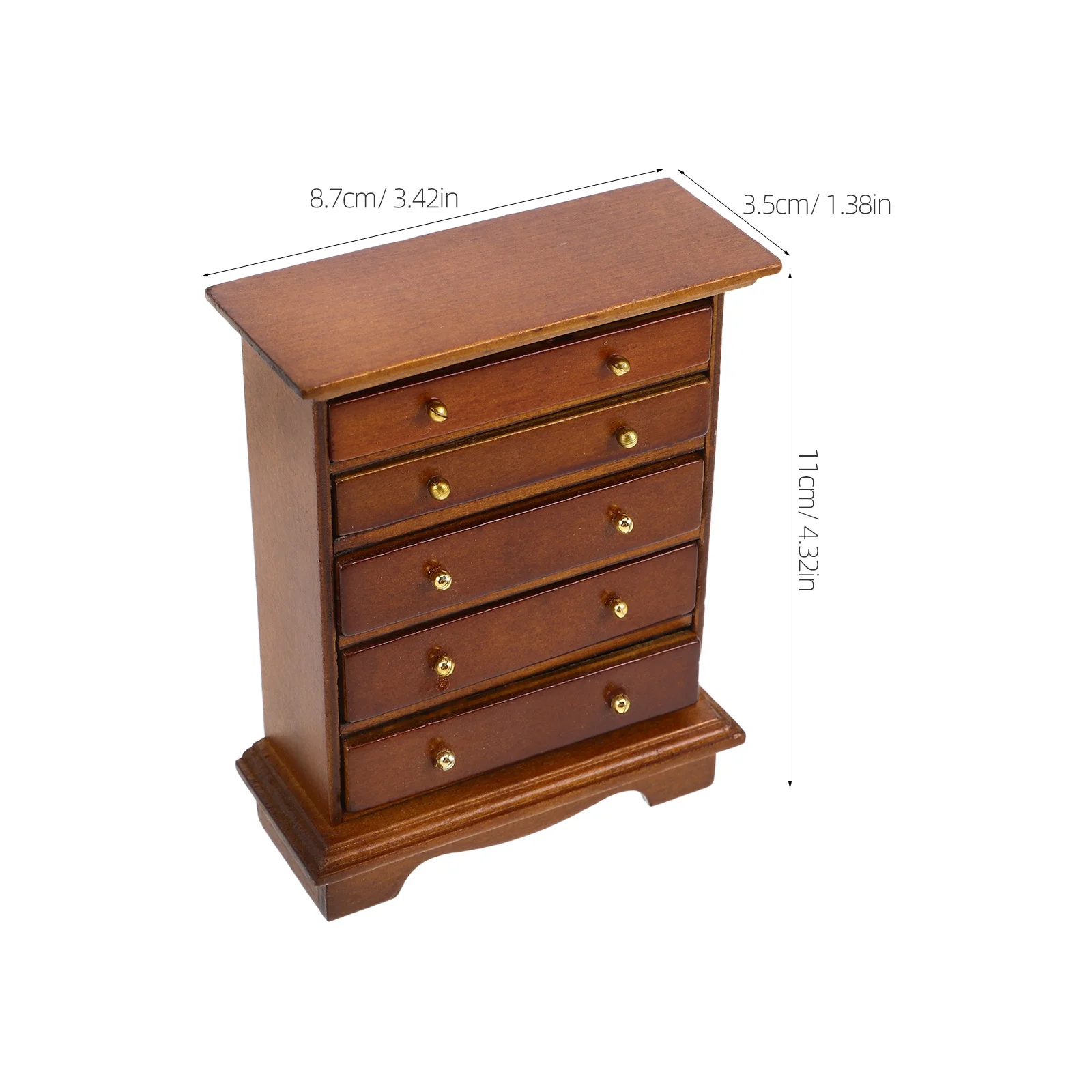 ミニチュアブラウンウッドベッドサイドテーブルナイトスタンド引き出し収納キャビネットヴィンテージスタイルドールハウスミニ家具寝室