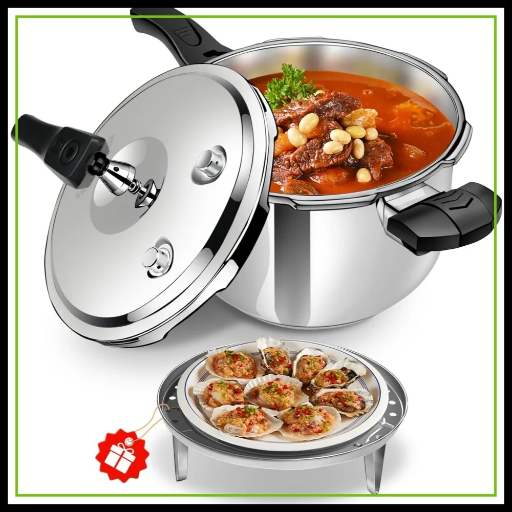 

8QT Stainless Steel Pressure Cooker, Heavy Duty Food Grade 304 Pressure Canner with Safety Valve & Heat-Resistant Handle, Compatible with All Stovetops