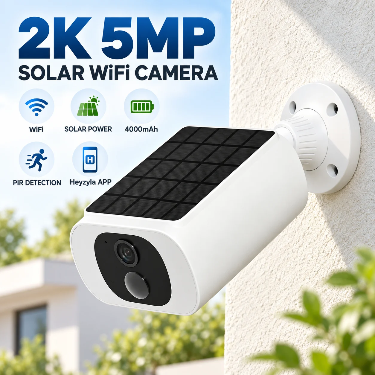 2K 5MP 2.4G/5G WiFi Dual Band Smart Solar Power Panel Integrated Camera Waterproof APP Monitoring PIR Detection Two-Way Audio