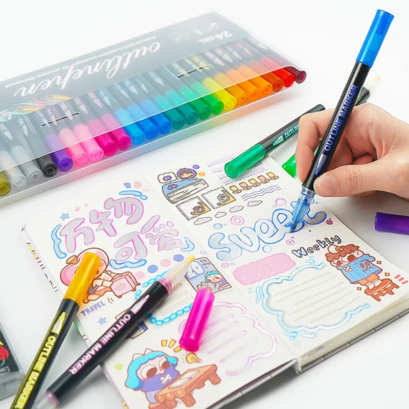 12/36 Colors Marker Pens Highlighter Pen for Outline Graffiti Painting Drawing Back to School Supplies Art Accessories Gifts 3