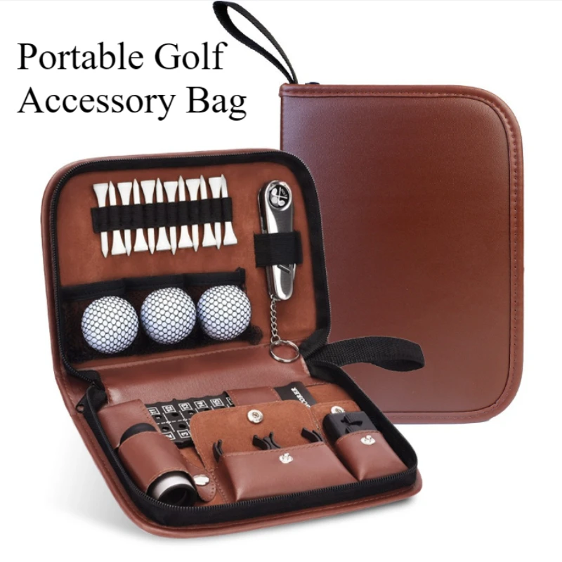 

Outdoor Golf Accessories Storage Bag PU Leather Portable Golf Tool Kit Organizer Durable Golf TrainingEquipmentPouch for Golfers