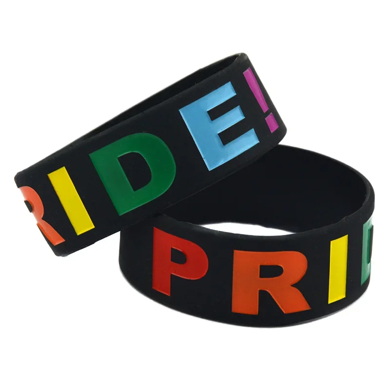 

25 Pcs Pride Silicone Rubber Wristband One Inch Wide Debossed Rainbow Logo Fashion Bracelet