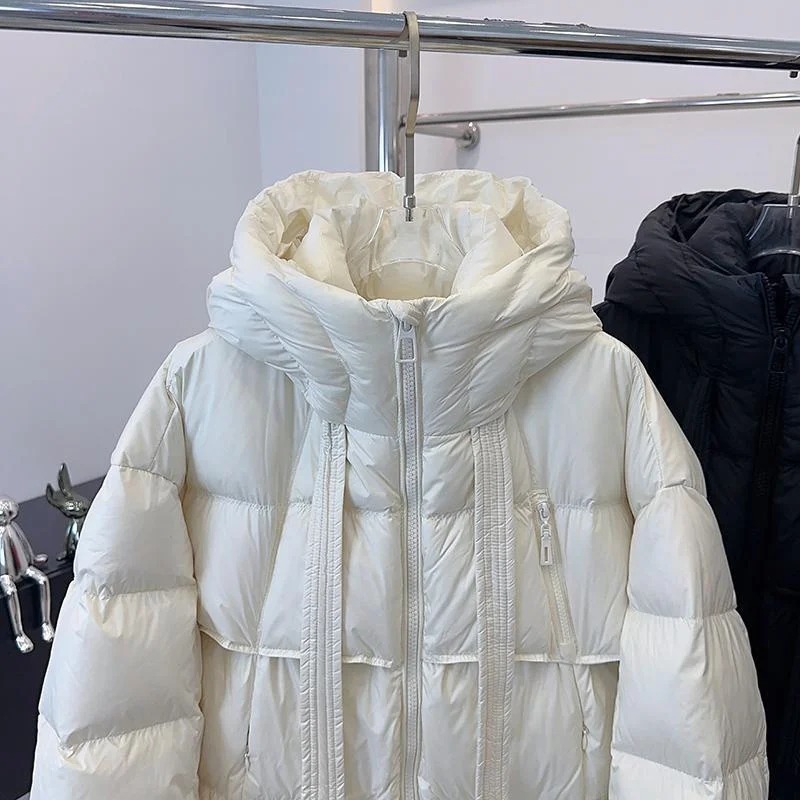 Casaco feminino acolchoado de algodão, parkas acima do joelho, sobreroupa com capuz, casaco quente, moda feminina, novo, inverno, 2024